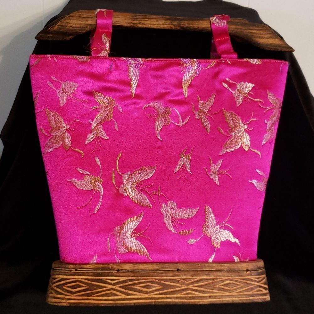 Hot Pink Max Mehra Butterfly Bag Wood Base/Handles